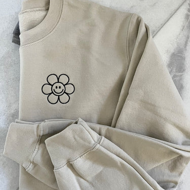 Smiley Face Flower Sweatshirt- Embroidered Crewneck- Monogrammed Sweatshirt- Flower Sweatshirt